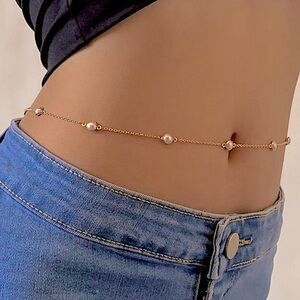 Gold Chain Pearl Waist Body Jewelry Accessory